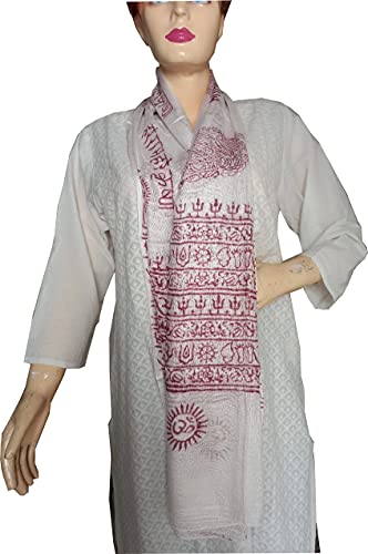 KVR Hindu Pooja Religious Cotton Indian prayer scarf with OM Krishna Ganesha Shiva Nataraja yoga spiritual auspicious prints - color: White-ganesha-3
