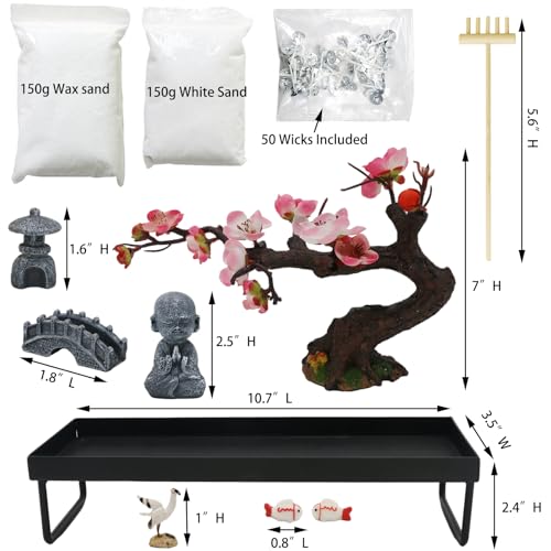 Mini Zen Garden for Desk - Buddha Bonsai Wax Sand Garden Kit Beautiful Japanese Decor Gift Set for Home, Office Desk Zen Sand Tray Therapy Desktop Meditation Room Accessories