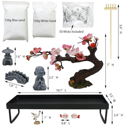 Mini Zen Garden for Desk - Buddha Bonsai Wax Sand Garden Kit Beautiful Japanese Decor Gift Set for Home, Office Desk Zen Sand Tray Therapy Desktop Meditation Room Accessories