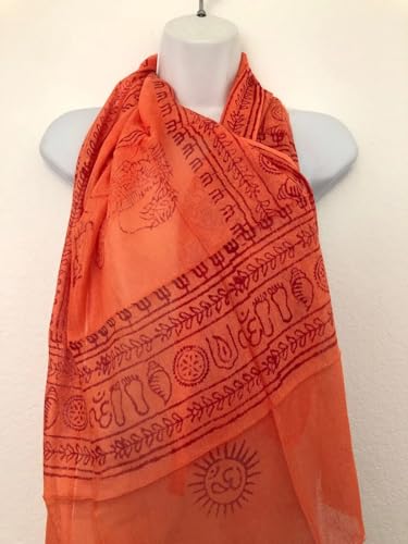 Karma Handicrafts Om Meditation Yoga Harye Ram Prayer Scarf Cotton Scarves Nepal - color: Orange