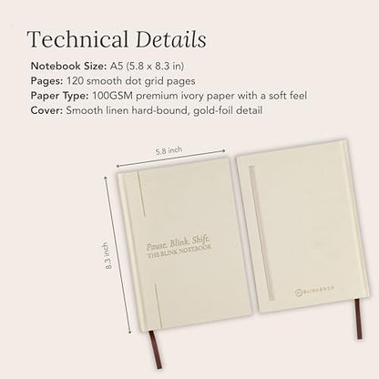 Mindfulness & Reflection Blank Journal | Premium Dot Grid Notebook with Pocket, Lay-Flat Binding, Ultra Smooth Linen Hardcover & Gold Foil Details | A Thoughtful Gift for Self-Growth & Intentional Living | The Blink Notebook by BlinkGood