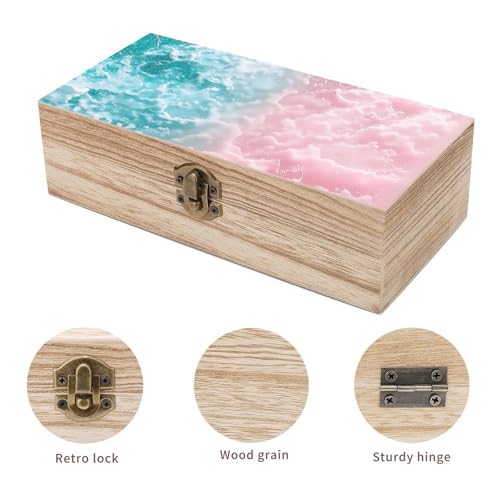 Pastel Clouds Wooden Storage Box with Hinged Lock,Decorative Handmade Keepsake Jewelry Chest, Elegant Retro Decor Boxes, Compact Organizer Box for Home, Wedding, Gifts
