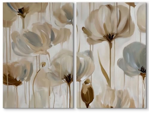 SIGNWIN Canvas Print Wall Art Set Soft Beige Floral Abstracts Illustrations Minimal Decorative Contemporary Zen for Living Room, Bedroom, Office - 16"x24" x 2 - color: B16-2603-irs06, size: 16" x 24" x 2 panels