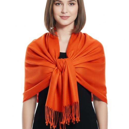Peach Couture Women’s Pashmina Shawl Wrap – Warm Long Large Scarf for Evening Dress, Bridesmaid, Wedding & Bridal Wear - color: Orange