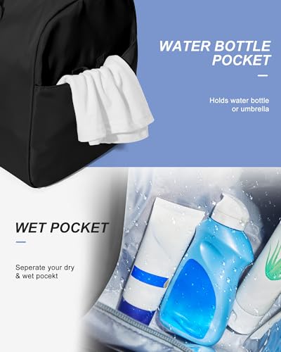 Gym Bags Womens Mens with Shoes Compartment and Wet Pocket Travel Duffel Bag for Women for Plane Sport Gym Tote Bags Swimming Yoga Small Waterproof Weekend Overnight Carry on Bag Hospital Holdalls - color: A4-Black
