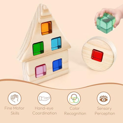 Woodtoe Rainbow Building Blocks Set for Toddlers, 16 PCS Large Acrylic Gem Cubes Stacking Blocks, 3 Wooden Shape, Montessori Stacking Toy for 1 2 3 4 Year Old, Educational STEM Creative Toys for Kids - style: 16 PCS Large Acrylic Blocks Set