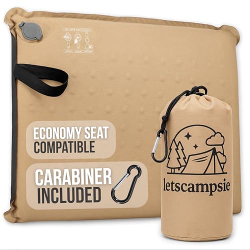 Inflatable Seat Cushion – Stadium, Airplane & Travel Comfort - 2 Inch Thick Self-Inflating Foam, Perfect for Bleachers, Camping, Office, Car - Includes Travel Bag and Carabiner