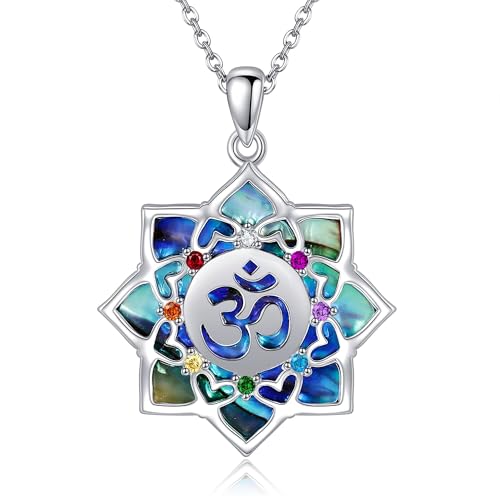 YAFEINI Flower Necklace S925 Sterling Silver Rose/Lotus/Tulip/Hibiscus Pendant Necklaces Flower Jewelry Gifts for Women Mom Wife - style: Om