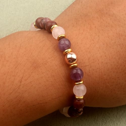 KSQS Healing Stone Bead Bracelet for Women, Natural Gemstones Balance Protection Bracelet, Spiritual Crystal Beads Bracelet Anxiety Relief with Meaning Card - style: Self-Love