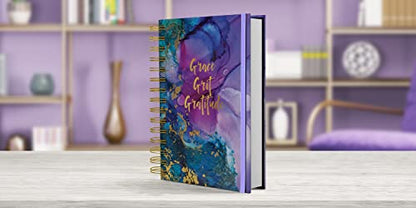 Designer Greetings, Designer Papers Flex Cover Journal with Elastic Band, “Grace, Grit, Gratitude” Purple and Blue Marble - 320 Pages (6” x 8.25”) - Perfect for Work, School, Creative Writing, - style: “Grace, Grit, Gratitude” Marble