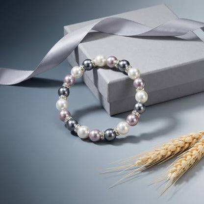 Healing Bracelet For Women Anxiety Crystal Bracelet Chakra Beaded Bracelets Rose Quartz Crystals And Healing Stones Yoga Bead Bracelet Calming Stretch Bracelet Stress Relief Gifts For Women - color: Silver-Shell Bead