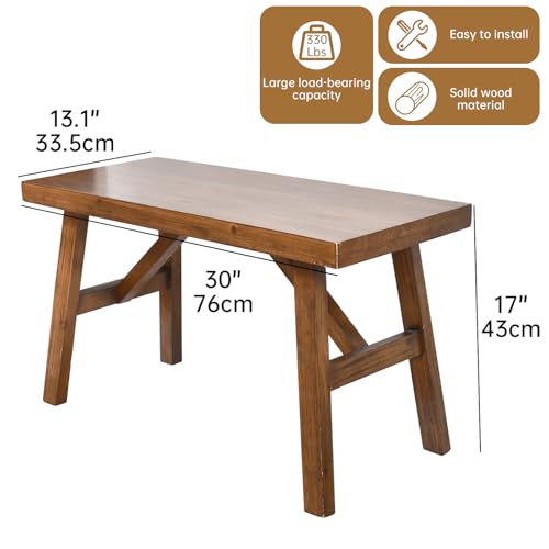 Handcrafted Solid Wood Bench, 30" - Farmhouse-Style Entryway Seating for Living & Dining Room, Rustic Design, Natural Finish - color: Brown, size: 30 Inch