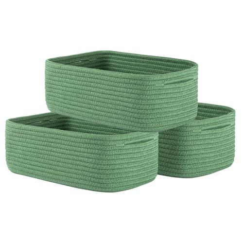Small Woven Basket, 12 x 8 x 4.5 Inches, Storage Basket for Organizing, Cute Small Rope Shelf Closet Cube Storage Bins Baskets for Shelves, Dog Toy Gift Baskets Empty, 3 Packs, Green - color: Green, size: 12"L x 8"W x 4.5"H
