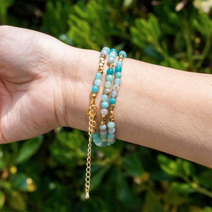 4mm Mini Beads Natural Stone Adjustable Bracelet For Women, Energy Charm Jewelry, Birthday Gift - color: Amazonite