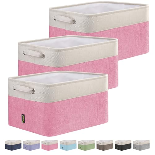 BALEINE 3 Pack Fabric Closet Storage Bins for Shelves, Linen Closet Organizers and Storage, Decorative Baskets for Organizing, Shelf, Clothes, Home, Office (Pink, 15''x11''x9.5'') - color: Pink, size: 3PCS/Large-15x11x9.5