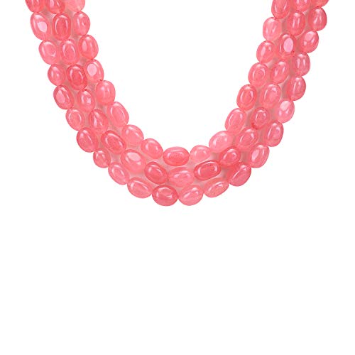 Ratnavali Jewels Quartz Multi Layer Strand Mala Beads Party Wear Necklace Jewelry Women RV3415 - color: Pink