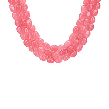 Ratnavali Jewels Quartz Multi Layer Strand Mala Beads Party Wear Necklace Jewelry Women RV3415 - color: Pink