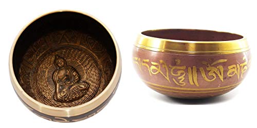 Skywalk Hand Made Brass Tibetan Buddhist Prayer Instrument with Striker Stick, OM Bell, OM Bowl, Meditation Bowl, Music Therapy (Multicolor, 4 Inch Diameter)