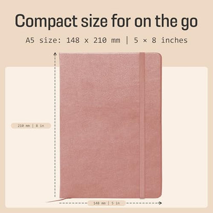 BROWNSTONE JOURNALS A5 Hardcover Lined Journal 5"x8" - Notebook for Work & Writing, 160 Pages Thick 100 GSM Paper, Lay Flat Binding, Elastic Band, Ribbon Bookmark (Rose Wood) - color: Rose Wood