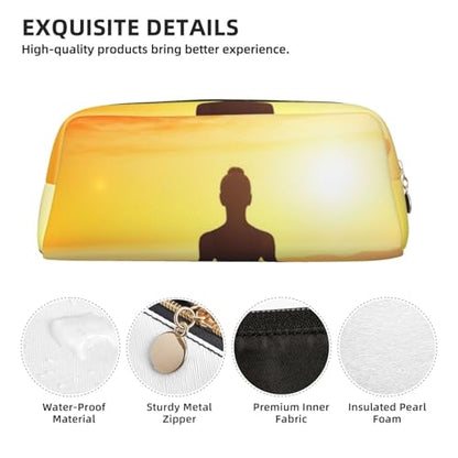 Yoga Meditation Makeup Bag for Women Men Pencil Pouch Travel Small Cosmetic Bag Zippered Toiletry Bags Aesthetic Pen Bags Trendy Storage Bags Leather Coin Pouch Purse - color: Gold