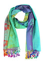 PASKMLNA Double Side Multi Colors Silky Tropical Colorful Exotic Pashmina Wrap Shawl Scarf Rave - color: 051-green Multi Feathers