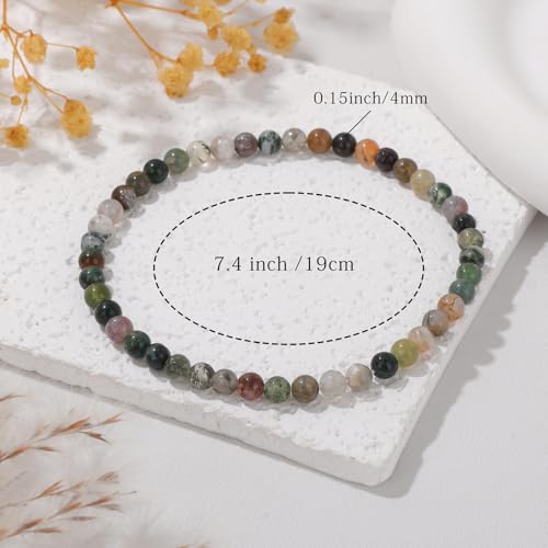 Crystal Beaded Bracelets for Women 4mm Clear Quartz Bead Handmade Gemstone Stretch Elastic Bracelet Natural Stone Crystal Healing Reiki Spiritual Jewelry Gifts - color: India Agate, size: 4mm