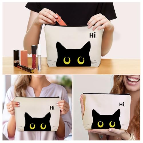 Black Cat Makeup Bag For Cat Mom Gift: Cute Kitty Cosmetic & Toiletry Pouch For Girls & Womens, Sisters, Friends.Ideal Black Cat Lover Gifts for Travel, Birthday, Christmas. - style: Black Cat