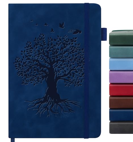 Lined Journal Notebook for Women Men, A5 Hardcover Leather Journals for Writing, 200 Pages Thick Paper, Daily Journal Notebook for Work, School, Note Taking, Business, Travel, College Ruled - color: A-Tree-Dark Blue, size: 1 Pack-A5