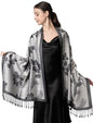 Achillea Reversible Paisley Pashmina Rave Scarf – Exotic Indian Shawls and Wraps for Evening Dresses, Festivals, All Seasons - color: Floral Silver Grey