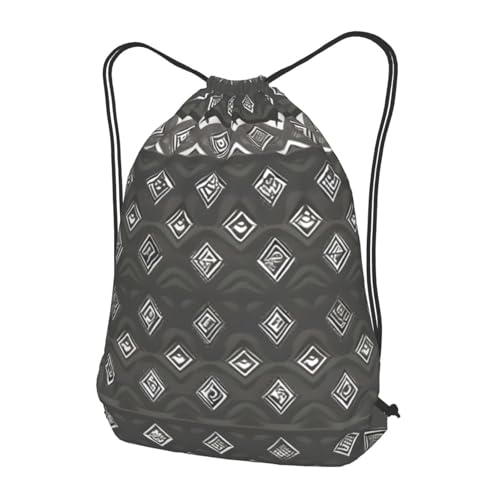 Grey Tribal Drawstring Backpacks Polyester Bag For Yoga Meditation Fitness - size: Small