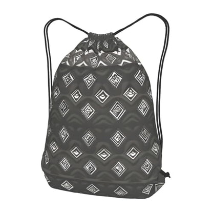 Grey Tribal Drawstring Backpacks Polyester Bag For Yoga Meditation Fitness - size: Small