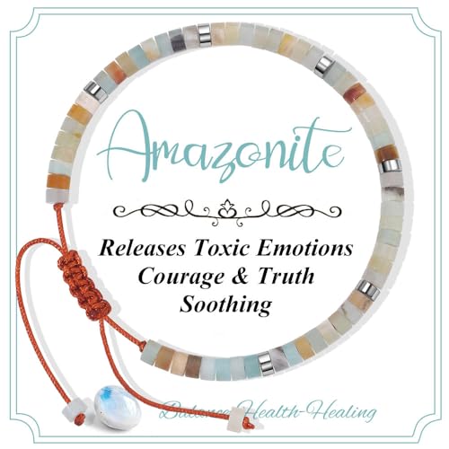 CASDAN Natural Crystal Beaded Bracelet for Women Natural Stone Adjustable Braided Rope Bracelets Spiritual Bracelet Inspirational Gifts - color: Amazonite