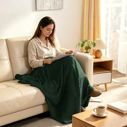 NTBAY 100% Pure Cotton Cable Knit Throw Blanket, Super Soft Warm 51x67 Knitted Throw Blanket for Couch, Sofa, Chair, Bed - Extra Cozy, Machine Washable, Comfortable Home Decor, Dark Green