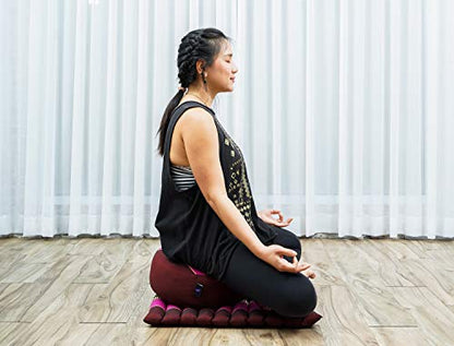 Leewadee Meditation Cushion Set – 1 Small Zafu Yoga Pillow and 1 Small Roll-Up Zabuton Mat Filled with Kapok - color: Sf29 - Auburn, Pink