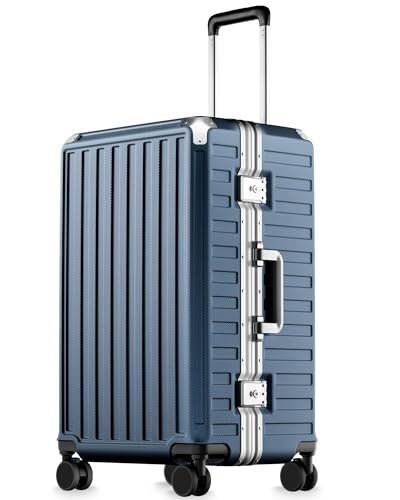 Checked Luggage with Spinner Wheels, 8010S Aluminum Frame Zipperless Polycarbonate Hard Shell Suitcase (ZX-Core, Blue, 24 Inch) - color: Ocean Blue, size: Trunk-medium 24-inch