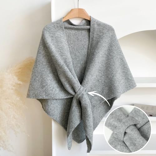 RIIQIICHY Shawl Wrap Women Pashmina Triangle Cape Knit Sweater Scarf for Fall Winter Fashion Accessory - color: Light Grey