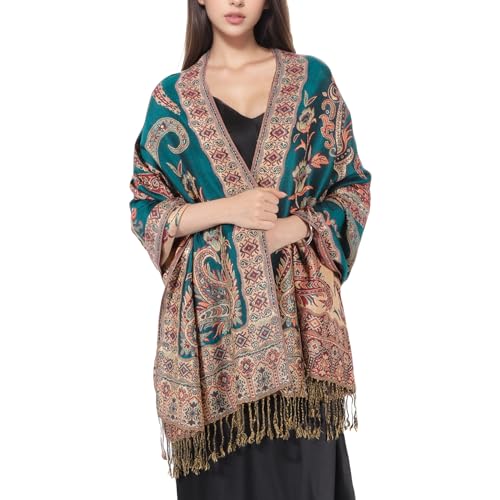 MUQU Women Pashmina Shawls and Wraps Scarf Soft Silky Reversible Paisley Scarves Shawl for Women - color: Green-b2