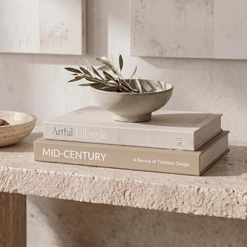 Aesthetic Decorative Books - Set of 2 Stylish Boxes Enhance Your Coffee Table, Bookshelf or Mantel Decor - Beautiful Fake/Faux Books for Modern Home Decoration, Photo Storage and as a Keepsake Box - color: Brown-Beige