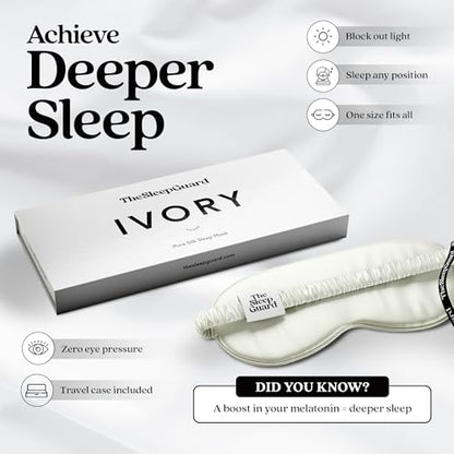 Pure Silk Sleep Mask [100% 6A Mulberry Silk, 22 Momme] Light Blocking Travel Essentials. Eye Masks for Sleeping. Black Oeko-Tex Blindfold. Eye Covers for Men & Women - color: Ivory White