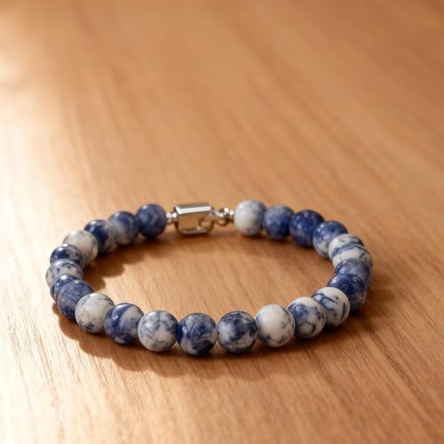 About 60pcs 6mm Natural Stone Beads White Blue Sodalite Beads Energy Crystal Power Gemstone for Jewelry Making, DIY Bracelet Necklace - color: Blue White Sodalite, size: 6mm