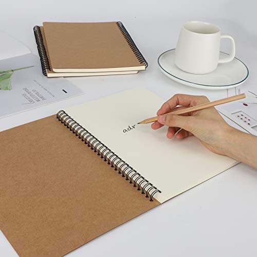 EUSOAR Spiral Blank Notebooks, B5 3 packs 7.3"x10.2" Unlined Travel Writing Notebooks Journal, Memo Notepad Sketchbook, Students College Office Business Subject Diary Spiral Book Journal-Kraft Cover - color: Kraft, size: B5-3 Packs