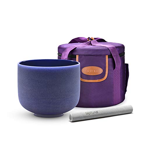 TOPFUND 440Hz Indigo A Note Crystal Singing Bowl Third Eye Chakra 8 inch with Heavy Duty Carrying Case and Suede Mallet - color: Indigo 440Hz A Note, size: 8 inch