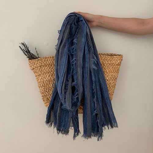 Artistic Retro Cotton And Linen Scarf, Plain Tie Dye Gradient Autumn And Winter New Soft Cotton Shawl - color: Blue