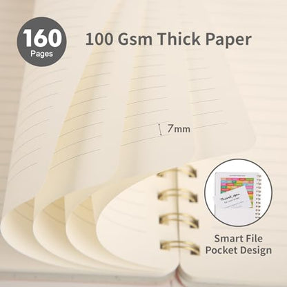 Oneirom Spiral Notebook-6.10" x 8.19" College Ruled Journal with Inner Pockets and 160 Pages,PU Leather Cover Business Journal, Twin-Wire Binding Notebook Perfect for Office & Home School Supplies : Office Products