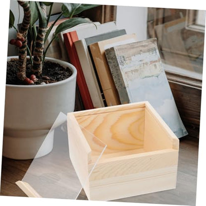UPKOCH 3pcs Small Acrylic Sliding Lid Storage Boxes with Wood Base, Creative Jewelry and Trinket Organizer for Personal and Office Use, 15x15x8cm