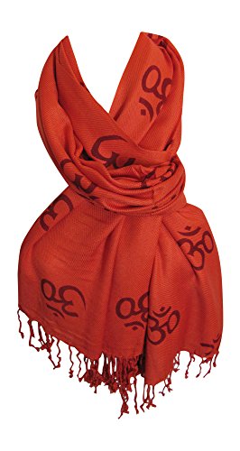 Indian Ethnic Yoga Red Om Block Print Long Scarf Prayer Shawl Stole SHANTI - color: Coral