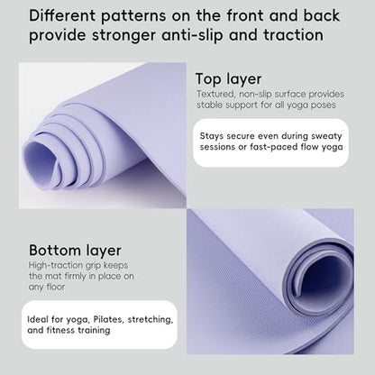 Extra Wide Yoga Mat 72" x 32", 6mm Non Slip TPE Exercise Mat with Carrying Strap, Large Workout Mat for Yoga, Pilates, Stretching, HIIT & Home Gym - color: Elegant Purple