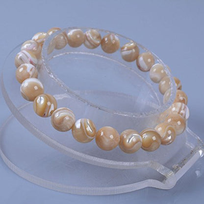 Justinstones 8mm Round Beads Stretch Bracelet 7 Inch Unisex - color: Khaki Mother Of Pearl