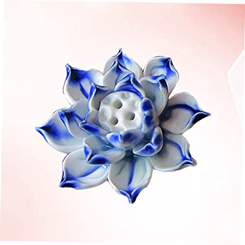 Handmade Blue Ceramic Lotus Desktop Decoration Table Ornament for Home Accessories Unique Lotus Crafts Adornment for Meditation and Desk Display