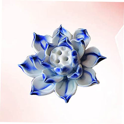Handmade Blue Ceramic Lotus Desktop Decoration Table Ornament for Home Accessories Unique Lotus Crafts Adornment for Meditation and Desk Display
